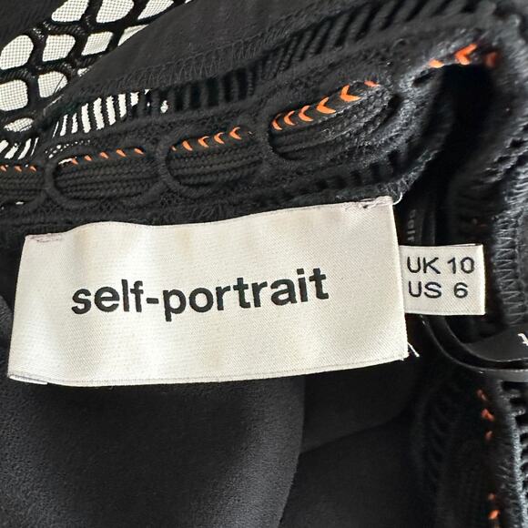 Self Portrait Black Eyelet Mesh Green & Orange Contrast High Neck Dress 6 - Picture 10 of 16